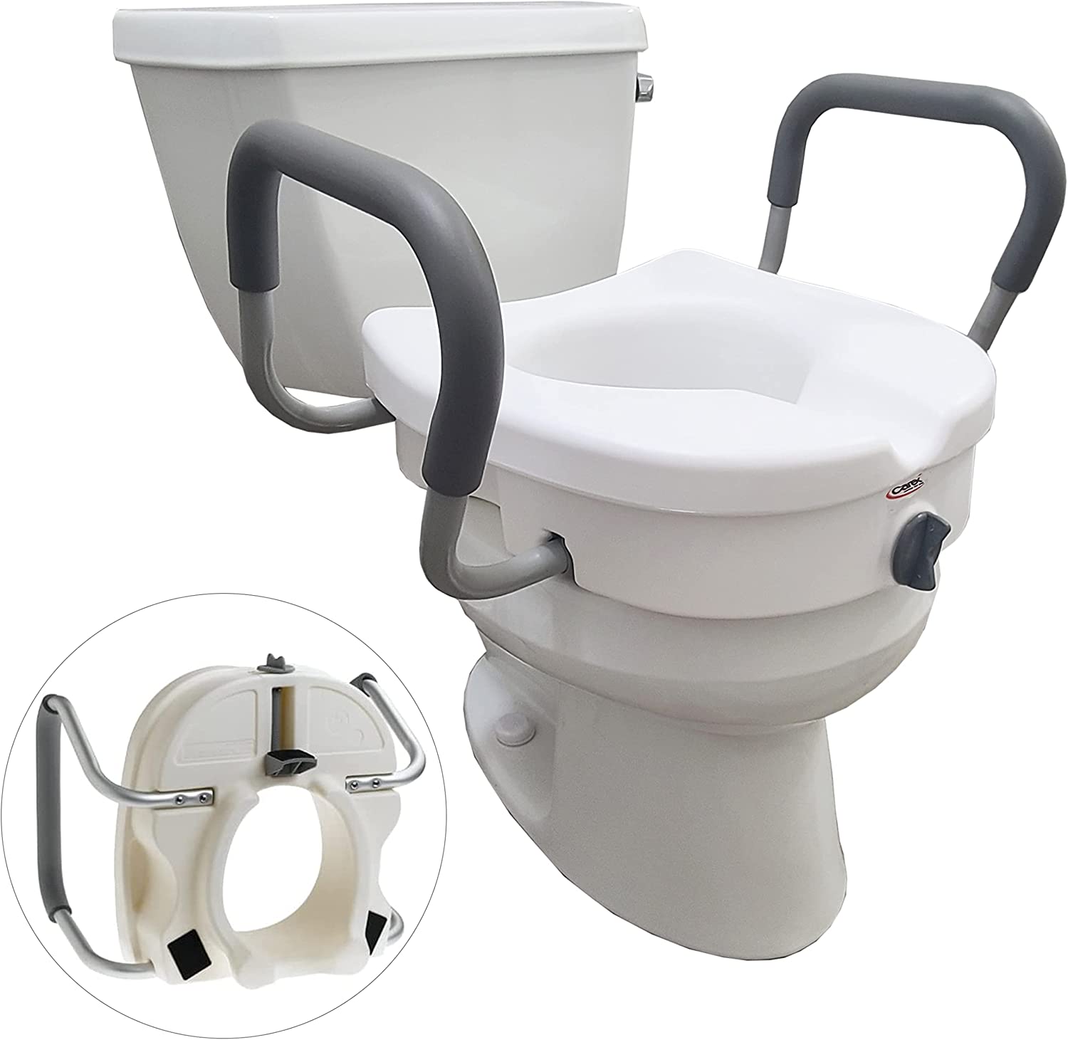 Carex FGB311C0 E-Z Lock raised toilet seat with padded armrests