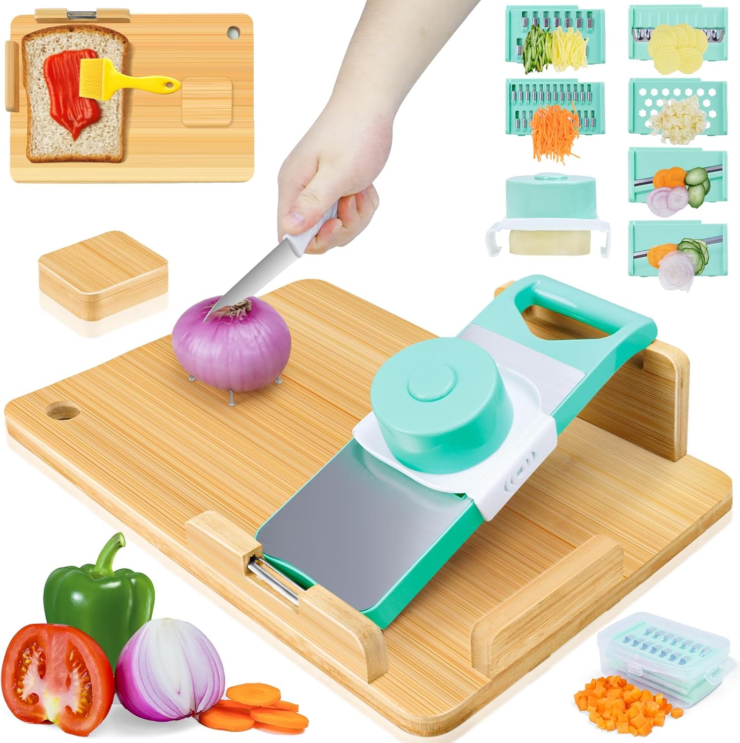 Adaptive cutting board with corner and spikes (Food preparation)
