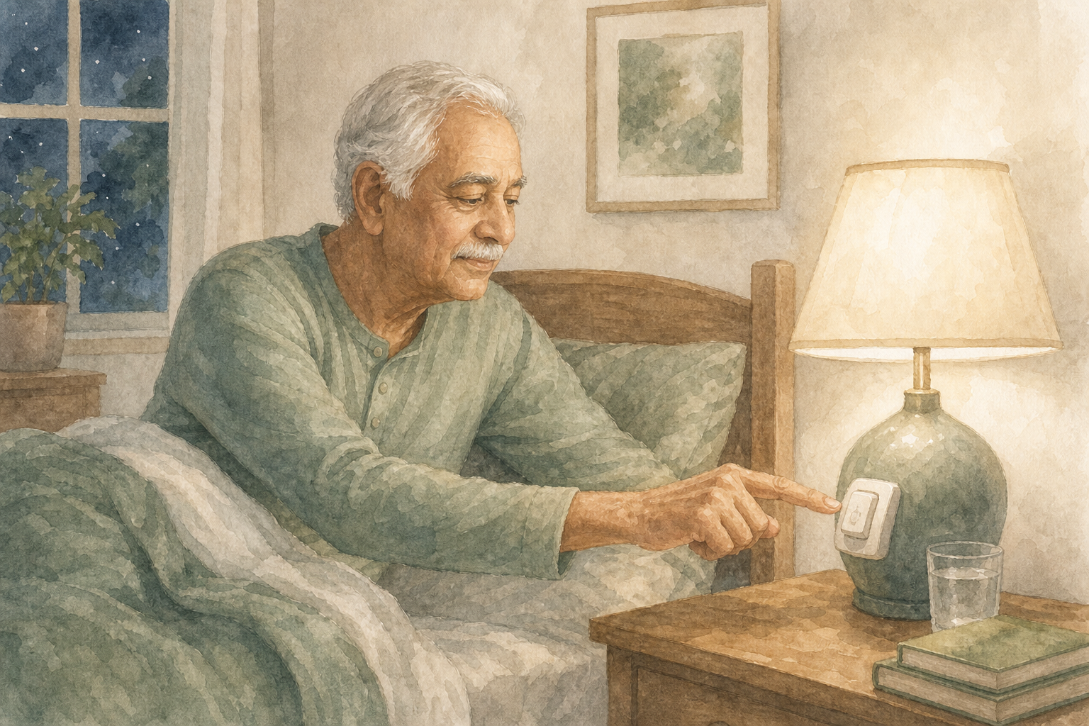Lamp With Easy Switch — Home Care Compass hero illustration for families; warm editorial style; no text in the image.