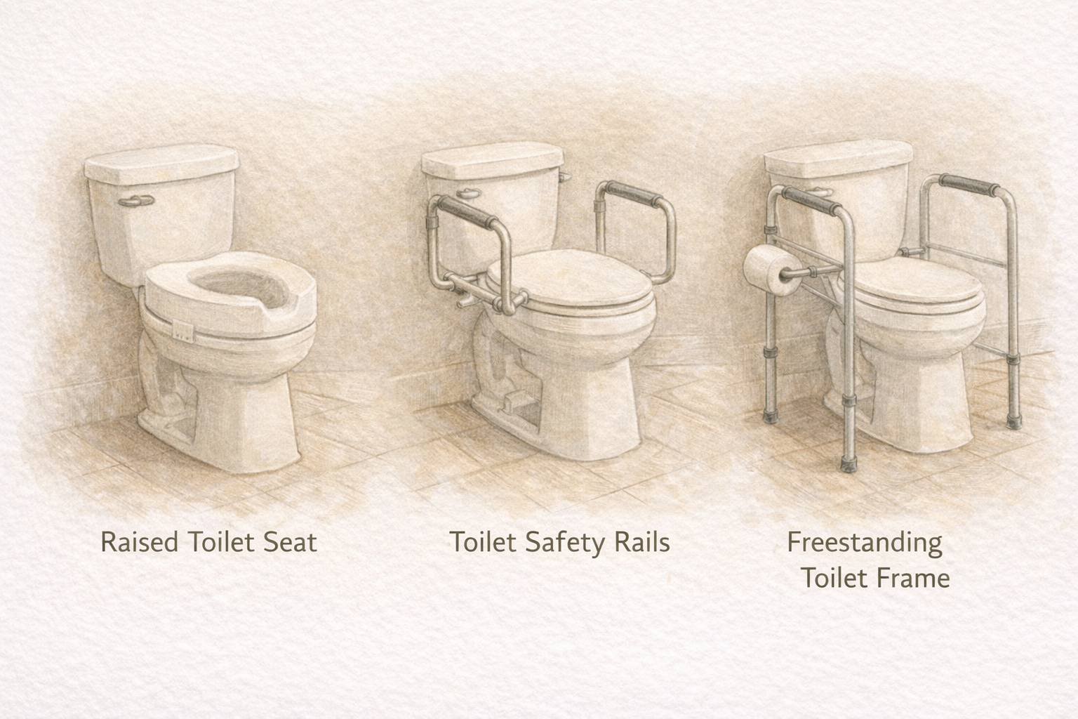 Illustration comparing toilet height and hand support options.