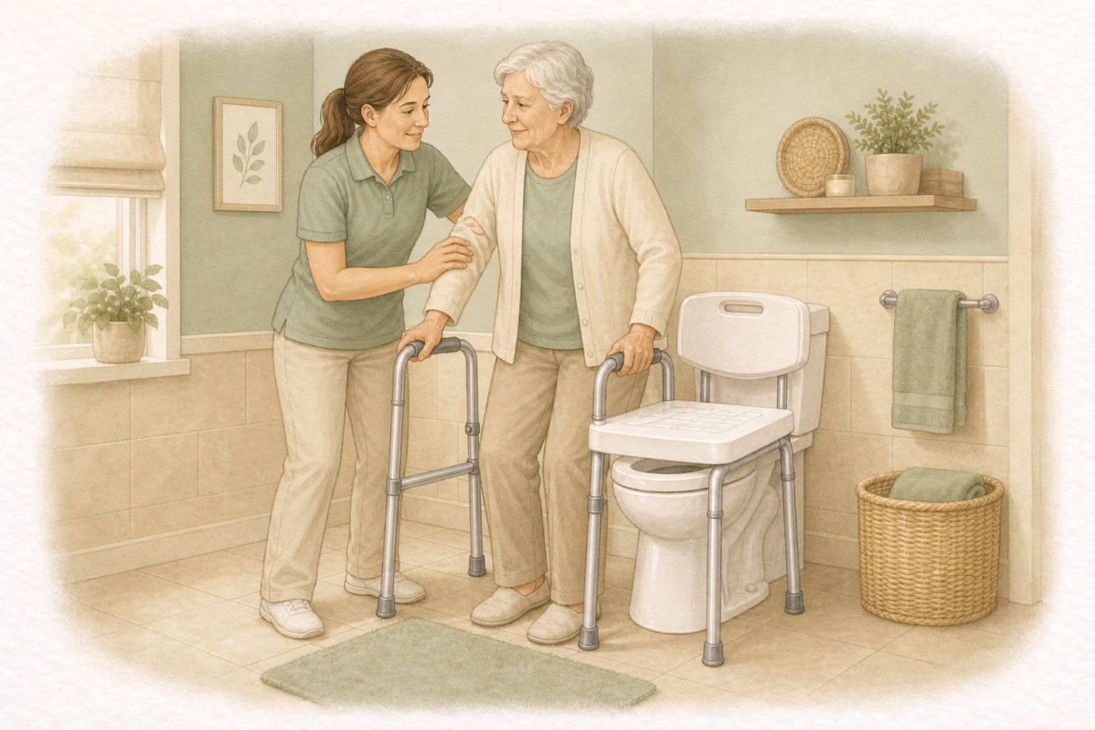 Illustration of toilet height and hand support options.