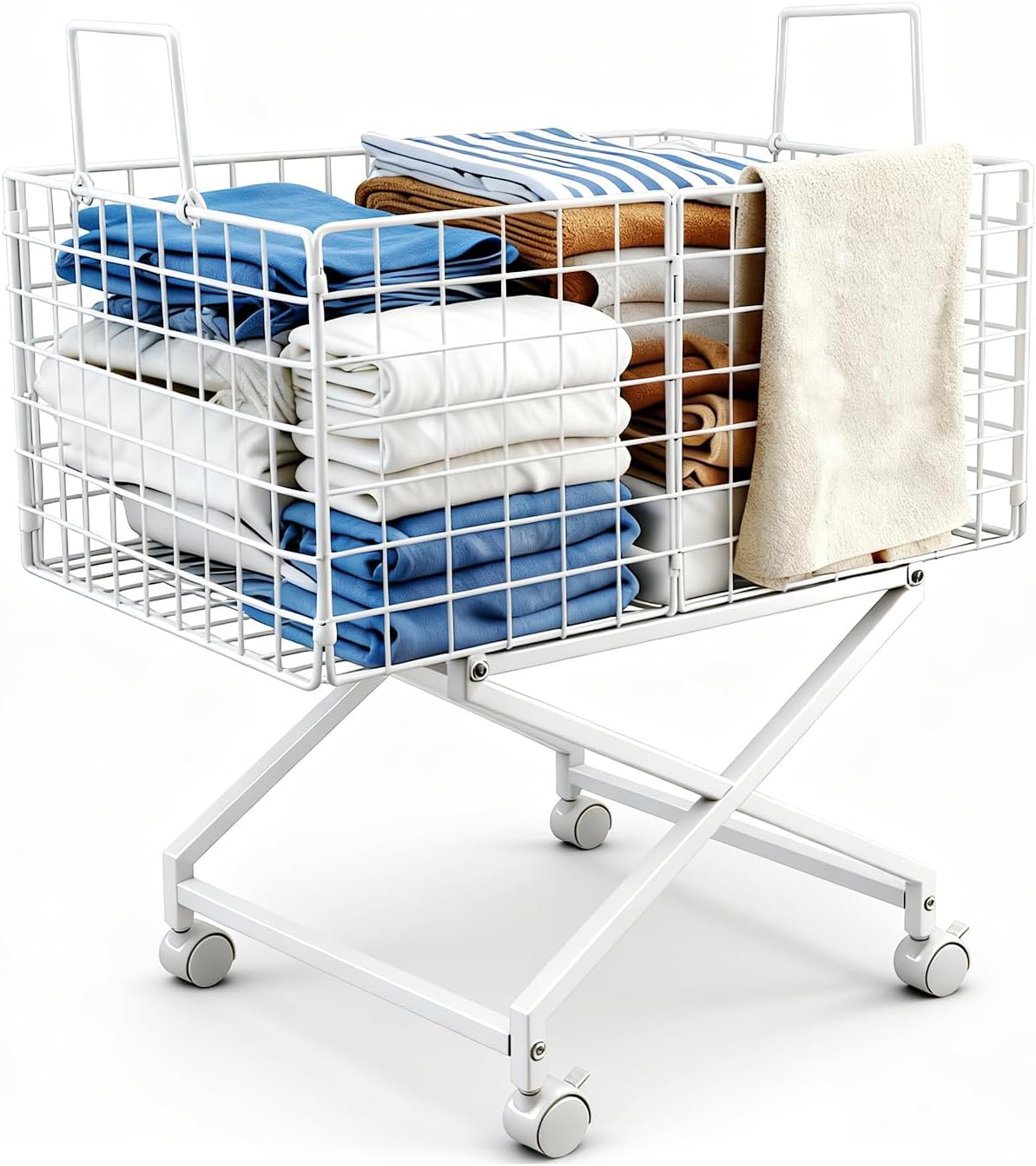 Rolling laundry cart with elevated basket (Laundry)
