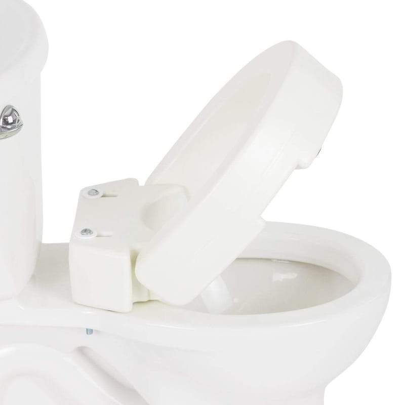 Vive Toilet Seat Riser LVA1070 hinged under-seat riser on a toilet